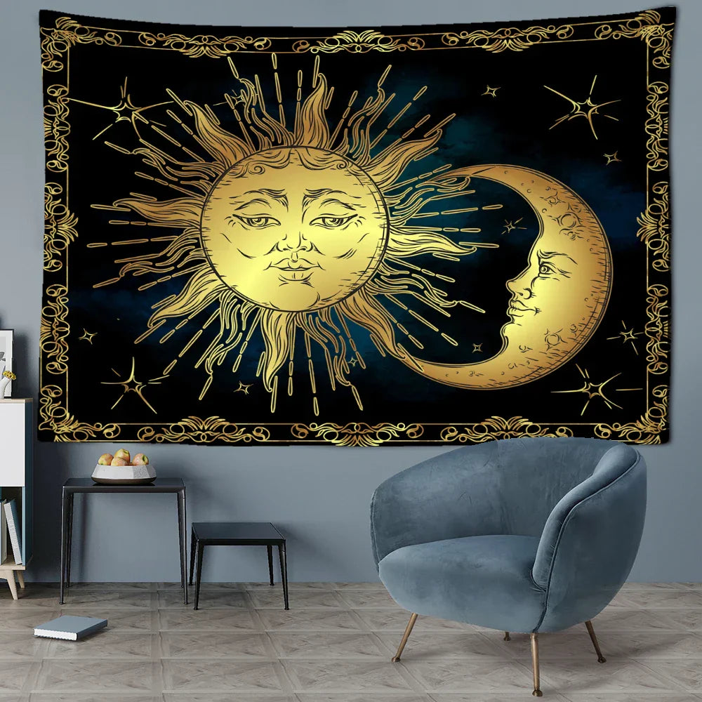 Decobites Sun Moon Tarot Tapestry: Mystical Abstract Art for Home Decor