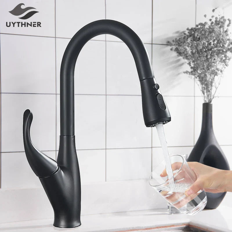 Grifo de cocina Decorbites™: Mezclador extraíble en cromo/negro con caño de 2 funciones
