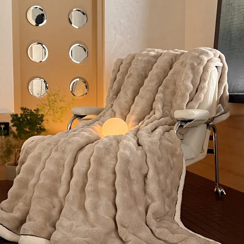 DecorBites™ Cozy Bubble Faux Rabbit Fur Blanket: Warm Sofa & Bed Cover for All Seasons