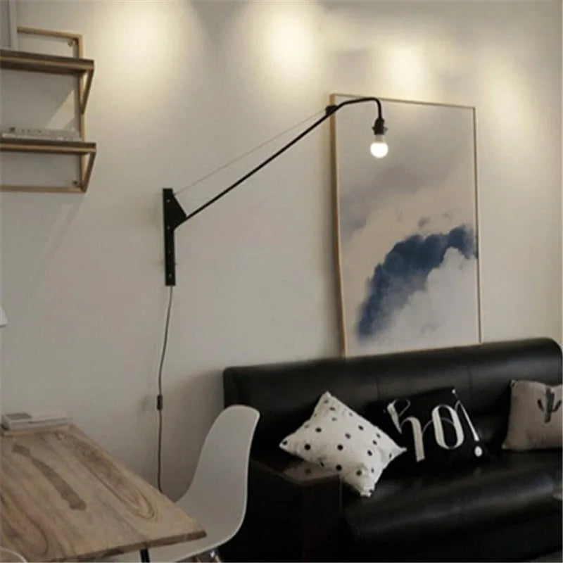 Black Industrial Wall Lamp Swing Arm Loft Style