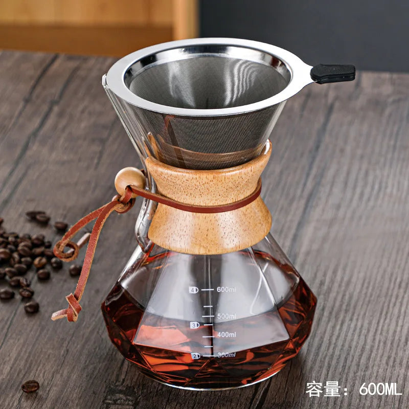 DecorBites™ Diamond Glass Hand Brew Coffee Maker Pot for Espresso Drip Cup Brewing