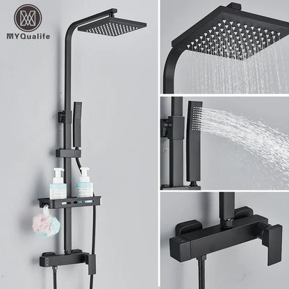 DecorBites™ Black Rainfall Shower Faucet Set with Bathtub Tap and Height Adjust Shower Mixer