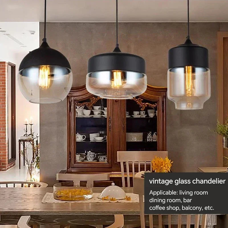 DecorBites™ Glass Wood Chandelier LED Pendant Light Fixture for Living Dining Bedroom