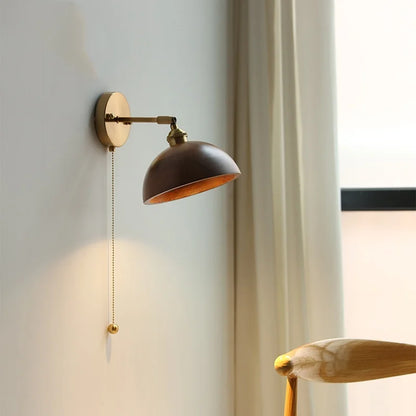 DecorBites™ LED Walnut Wood Wall Sconce Pull Chain Switch Modern Japanese Style Mirror Light