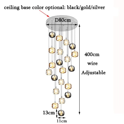 DecorBites™ LED Stair Chandelier: Luxury Amber/Crystal Indoor Lighting Fixture