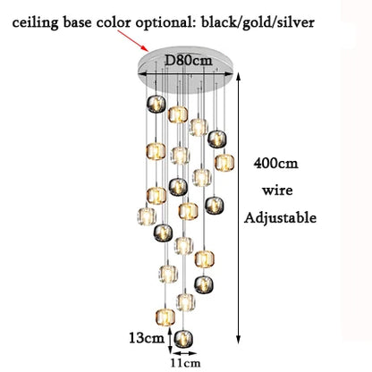 DecorBites™ LED Stair Chandelier: Luxury Amber/Crystal Indoor Lighting Fixture