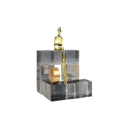 ديكوربايتس™ - زينة درج هندسية من الكريستال، منحوتة معدنية ذهبية