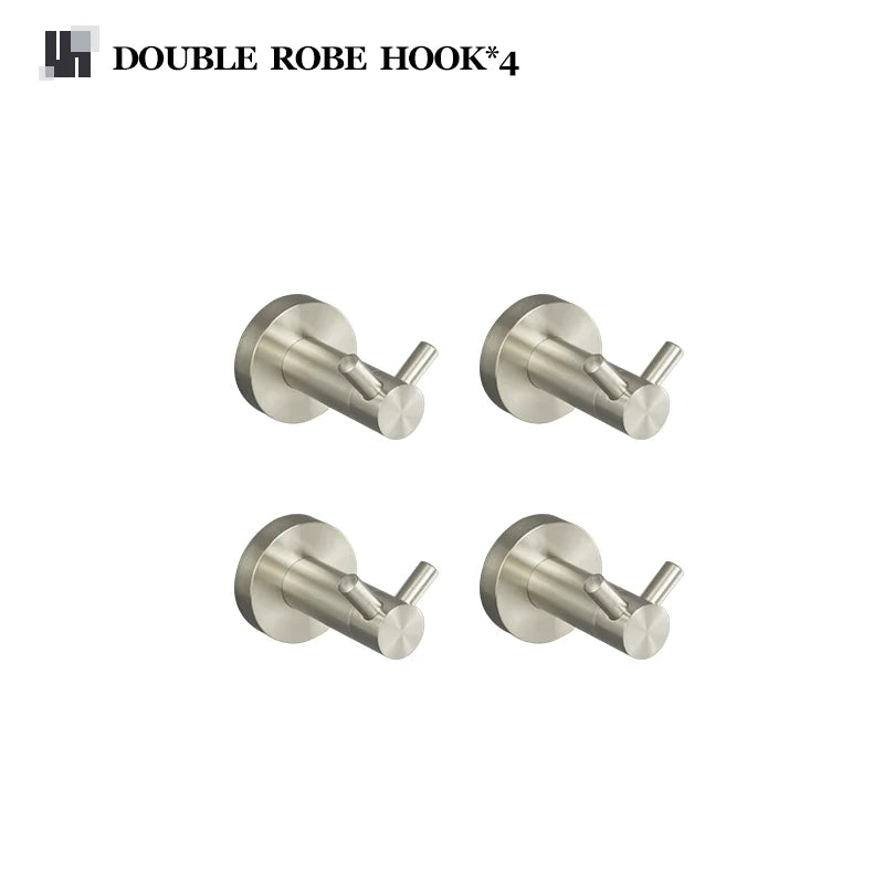 DecorBites™ Brushed Nickel Stainless Steel Bathroom Hardware Set Towel Bar Ring Holder Robe Hook