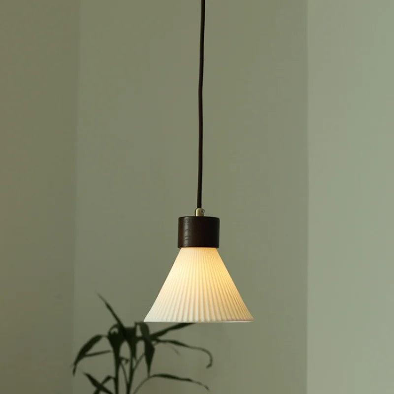 DecorBites™ Ceramic LED Pendant Light Fixture Minimalist Wood Decor Hanging Lamp