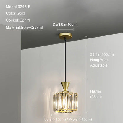 DecorBites™ Gold Mini Crystal Pendant Chandelier for Bedroom, Kitchen Island, Hallway - Small Black E27 Lamp
