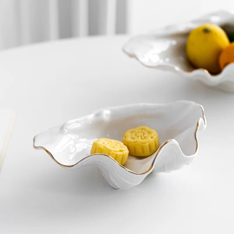 Cuenco de Concha Marina de Cerámica Oro Decorbites™: Bandeja de Almacenamiento Decorativa de Lujo para Dulces, Frutas, Joyería