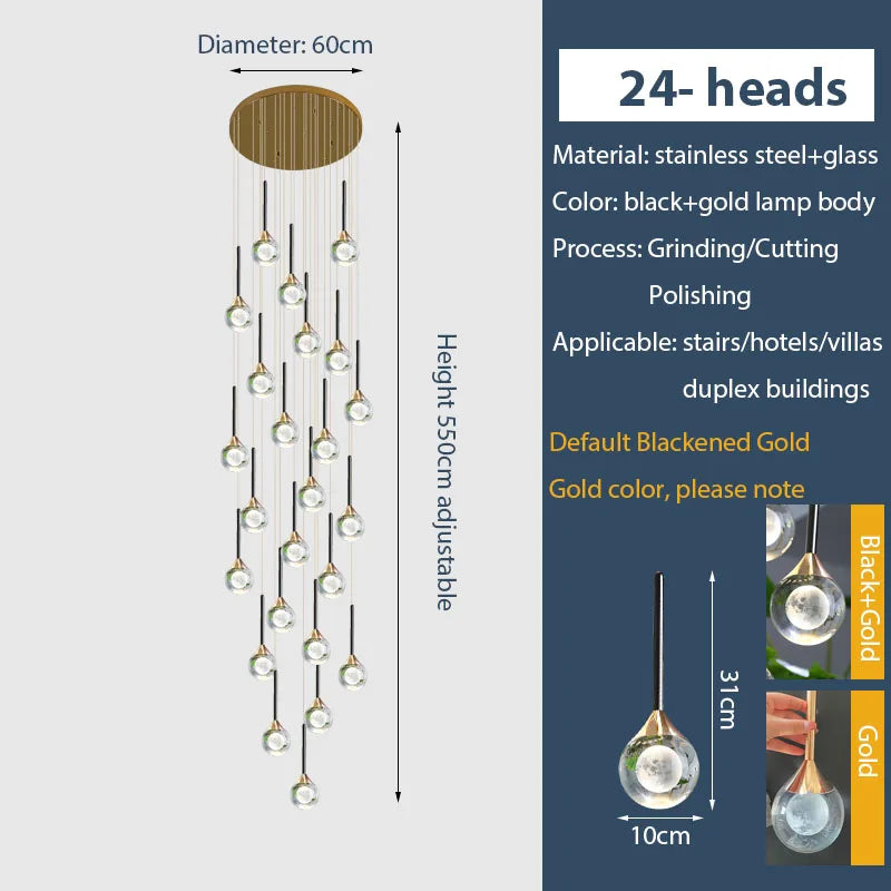 Chandelier de gotas de lluvia de cristal dorado Decorbites™ para escalera y vestíbulo