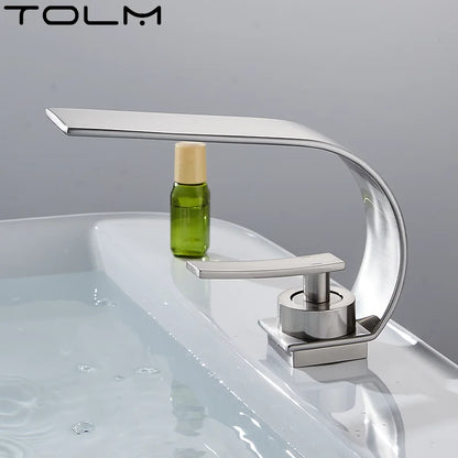 TOLM Basin Faucet Modern Bathroom Faucet Mixer Tap Black/White Wash basin Faucet Single Handle Hot and Cold Waterfall Faucet