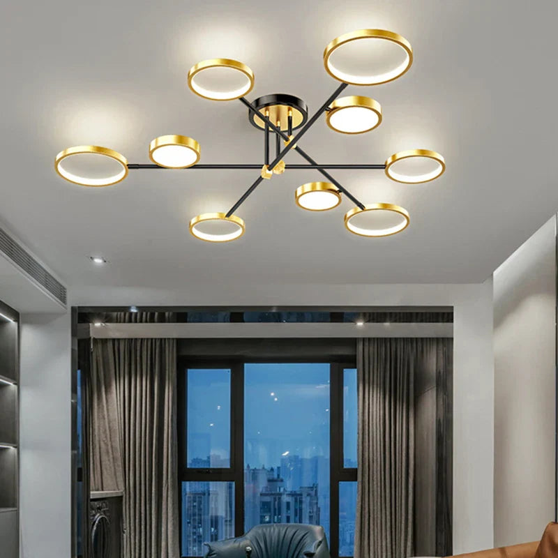 Decorbites™ Gold Schwarz Metall LED Kronleuchter – Minimalistisches 3-Farbtemperatur-Beleuchtung für Wohnzimmer und Restaurant