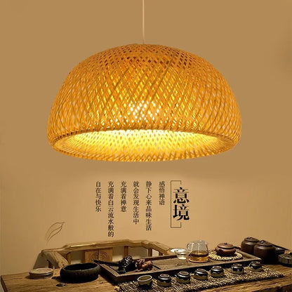 Handwoven Bamboo Wicker Pendant Light in Beige