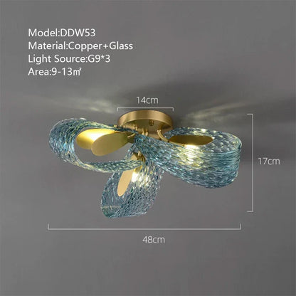 DecorBites™ LED Art Deco Blue Peacock Leaf Copper Ceiling Chandelier for Living Room