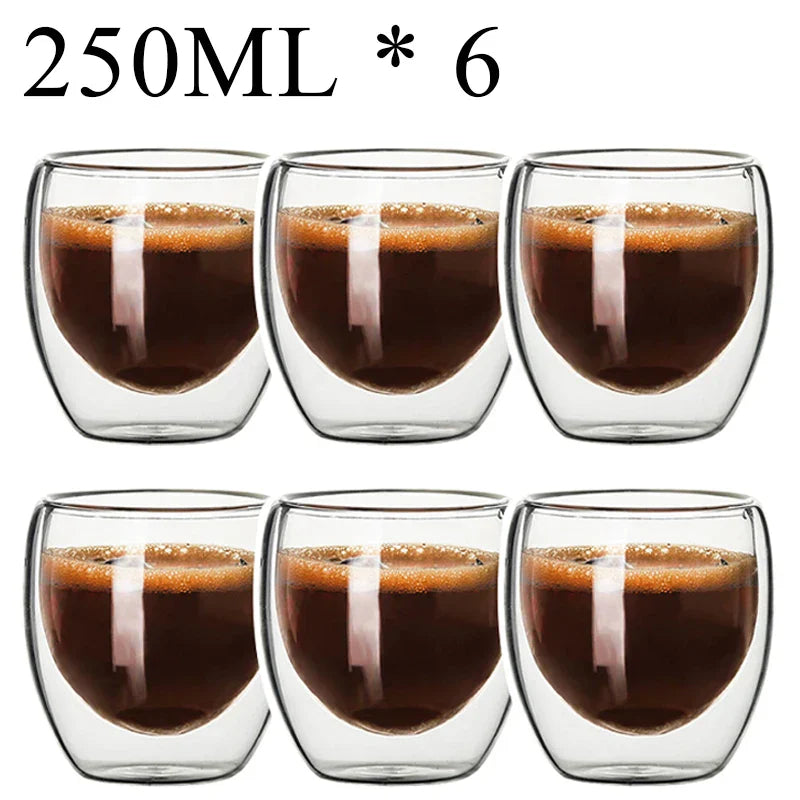 DecorBites™ Double Wall Borosilicate Glass Mug Set for Tea Coffee Juice Bar Drinkware