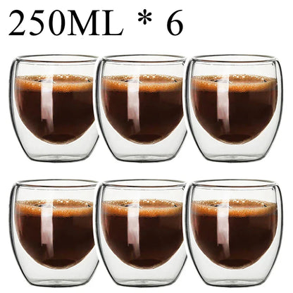 DecorBites™ Double Wall Borosilicate Glass Mug Set for Tea Coffee Juice Bar Drinkware