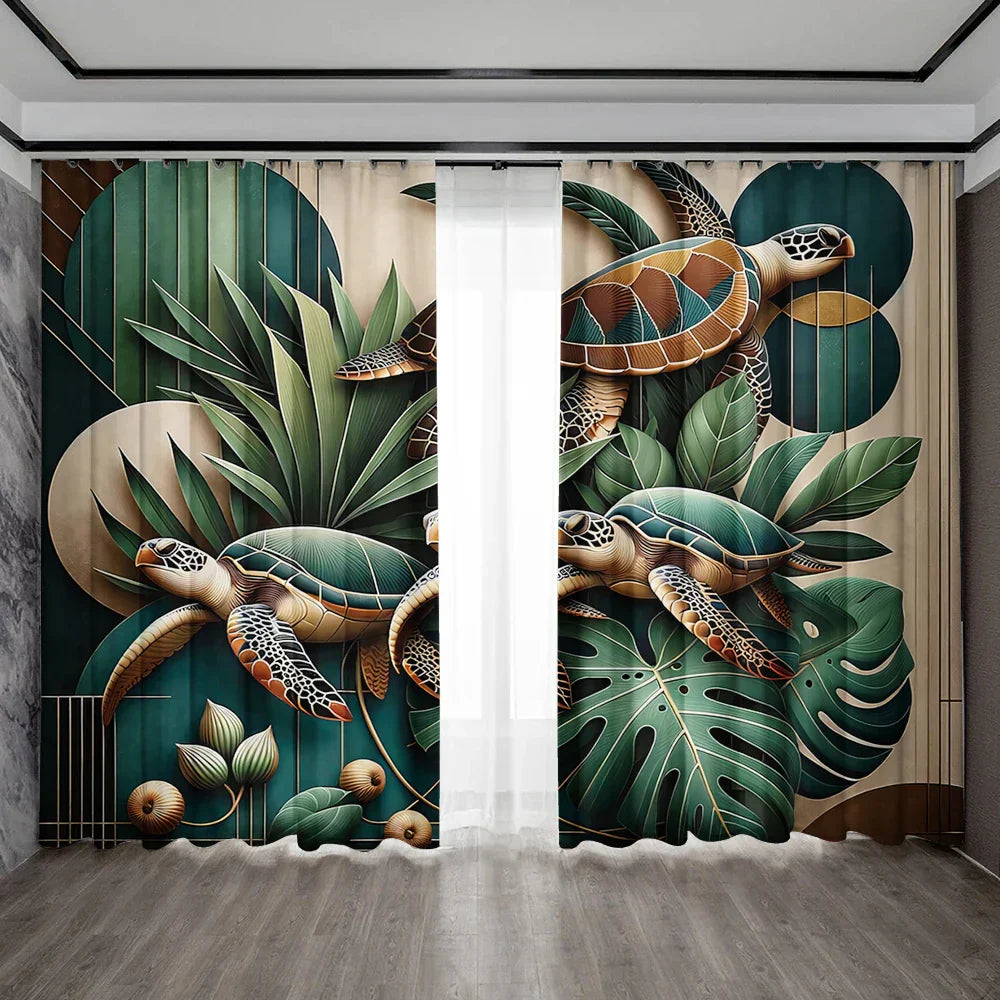 DecorBites™ Green Turtle Leaf Curtains for Kitchen, Coffee Shop, Living Room - Stylish Home Decoration