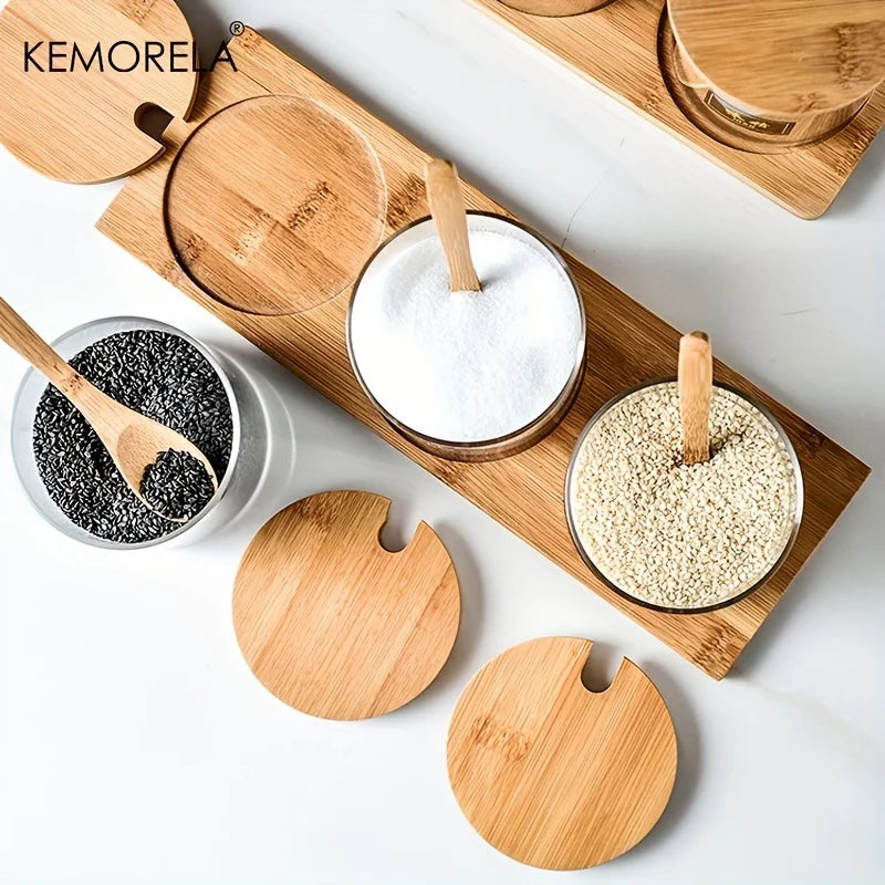 DecorBites™ Glass Spice Jar Set with Bamboo Lid - 2/3PCS Round Mouth Seasoning Organizer