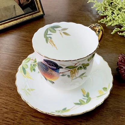 DecorBites™ Bird Pattern Ceramic Gold-plated Coffee Mug & Saucer Set