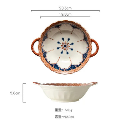 DecorBites™ Japanese Ceramic Baking Bowl with Handle for Microwave Oven and Noodle - 1PCS