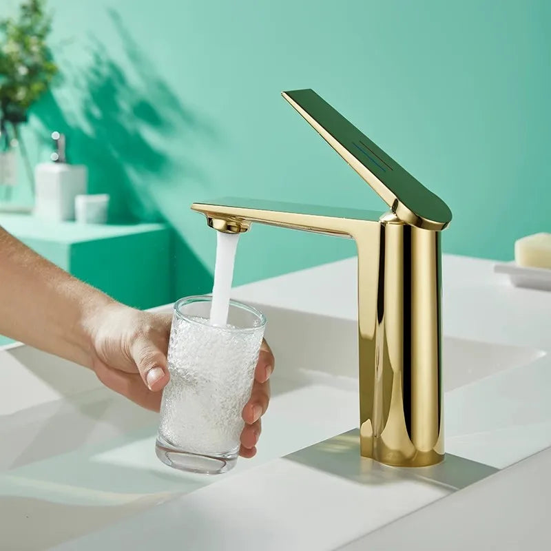 Grifo de baño gris oro Decorbites™ de una sola manija mezclador para fregadero montado en cubierta