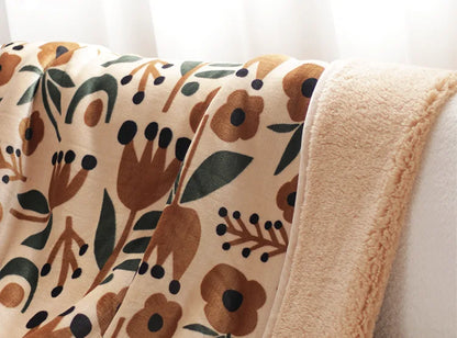 Manta de invierno bohemia DecorBites™, forro polar coral de doble capa, gruesa y cálida para la siesta en el sofá