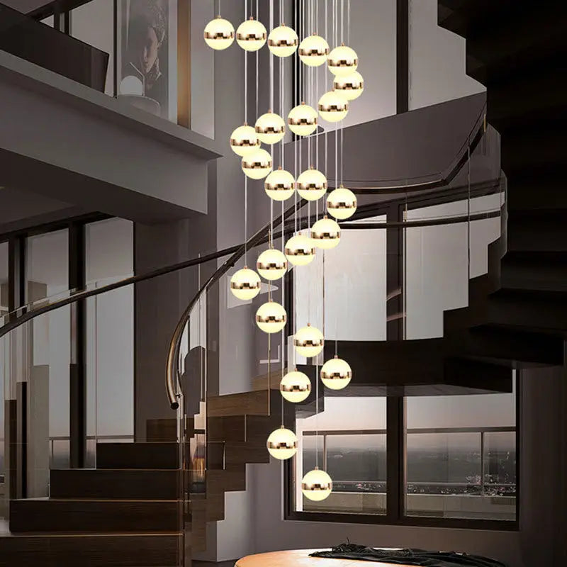 DecorBites™ Gold Acrylic Chandelier - Modern Staircase LED Lighting