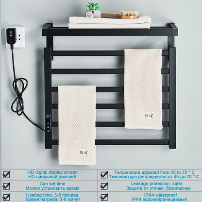 DecorBites™ Electric Towel Warmer Rack Digital Display Temperature Time Control Towel Rail