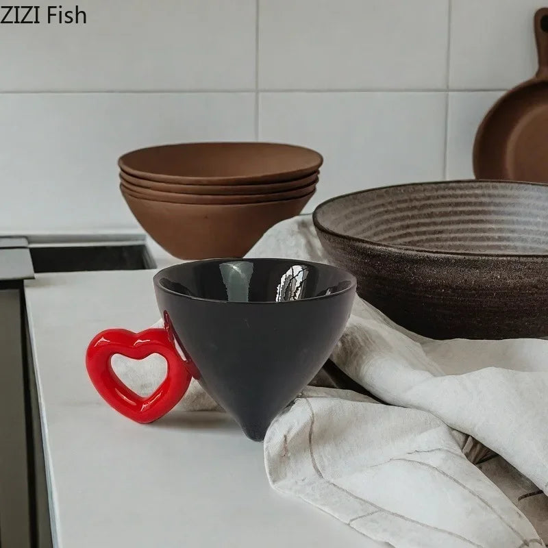 Juego de tazas de café y té de cerámica con forma de corazón DecorBites™, recipiente cónico para leche o jugo para mesa de comedor
