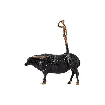 DecorBites™ Abstract Black Yak Golden Cow Sculpture Decorative Metal Figurine