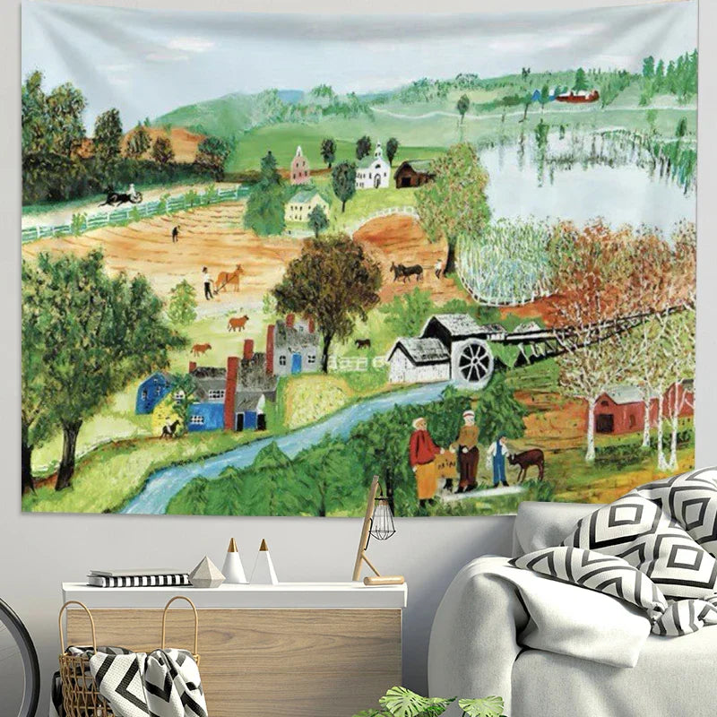 Decobites Pastoral Tapestry: Scenic Wall Decoration for Bedroom, Dormitory & Healing Spaces