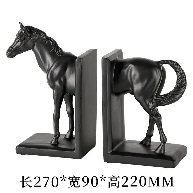"ديكوربايتس™ تمثال حصان أسود من الراتنج، مناسب لديكور المنزل، ورفوف الكتب"