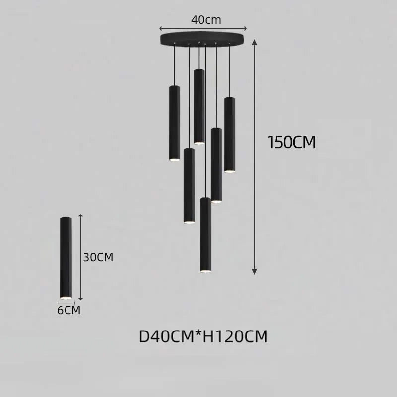Lámpara de araña para escalera DecorBites™ con cristal LED negro: Diseño nórdico moderno, lámpara colgante creativa para isla