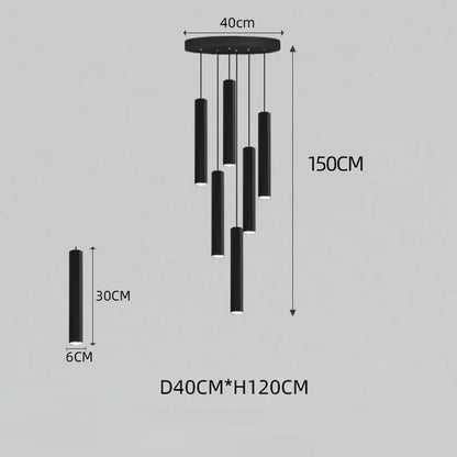 Lámpara de araña para escalera DecorBites™ con cristal LED negro: Diseño nórdico moderno, lámpara colgante creativa para isla