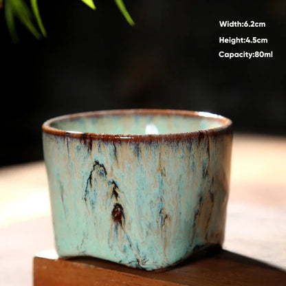 DecorBites™ Japanese Kiln Transformation Ceramic Tea Cup Espresso Coffee Mug Pottery Kung Fu Teacup