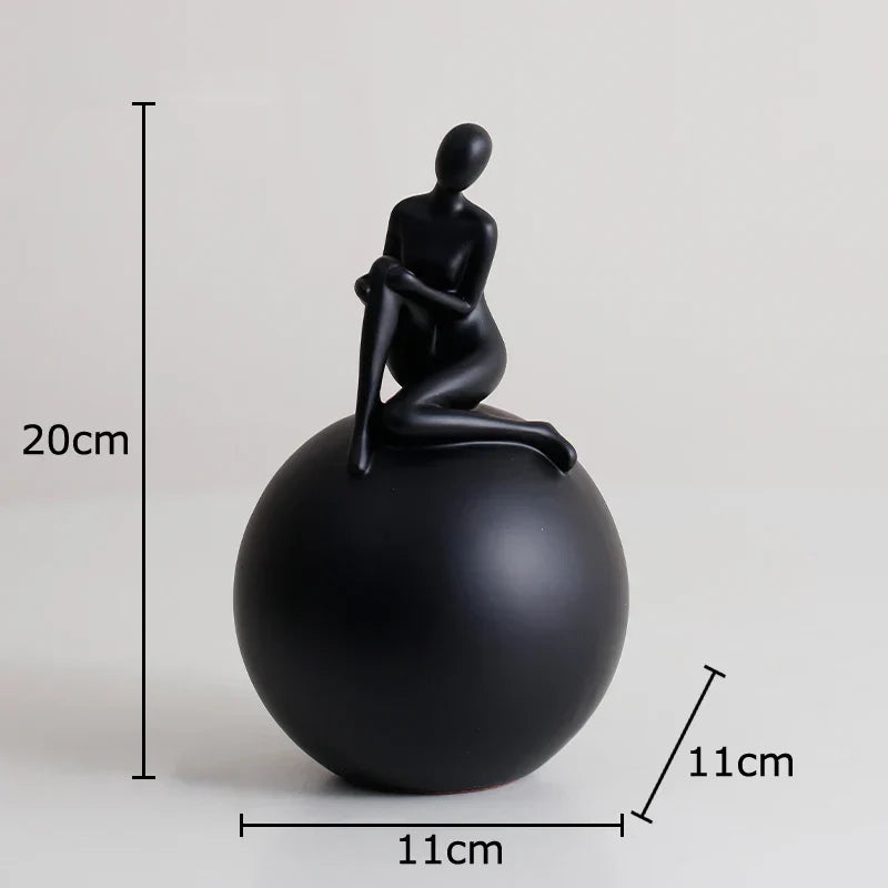 ديكور تمثال شخصية ذو قاعدة هندسية من DecorBites™ - منحوتة راتنجية لديكور الغرفة الجمالي