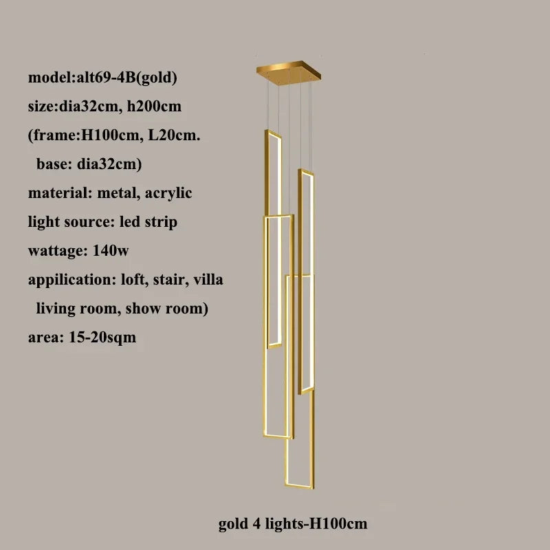 DecorBites™ LED Rectangle Staircase Chandeliers Pendant Lighting Modern Living Room Decor