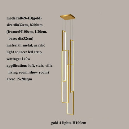 DecorBites™ LED Rectangle Staircase Chandeliers Pendant Lighting Modern Living Room Decor