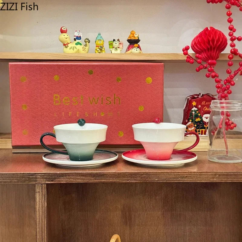 Decorbites™ Gradient Keramik-Tasse- und Untertassensatz – Buntes Tee- und Kaffeegeschirr für den Esstisch