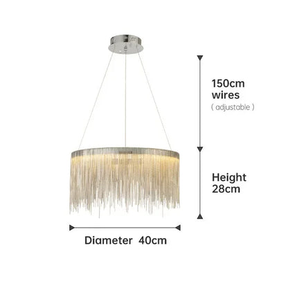 DecorBites™ LED Aluminum Tassel Chandelier: Modern Dimmable Light for Living Room, Hotel, Hall