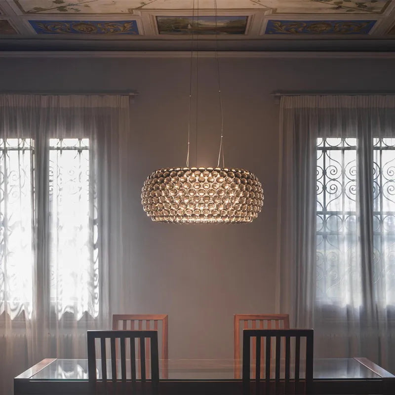 Moderne goldene Acryl-RS7-Bügeleinpendelleuchten für den Essbereich, Kronleuchter