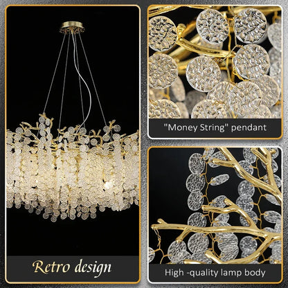 Lámpara de araña de cristal DecorBites™ Golden Money Tree para una decoración elegante del hogar