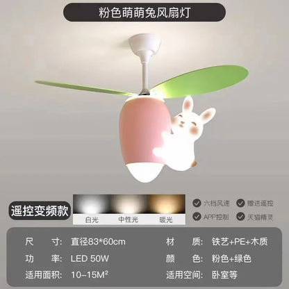 DecorBites™ Kids Room Rabbit Carrot Helicopter Ceiling Fan Lamp Boy Girl Bedroom