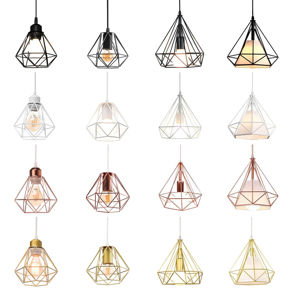 DecorBites™ Industrial Iron Cage Pyramid Pendant Lamp for Kitchen Bedroom Living Room