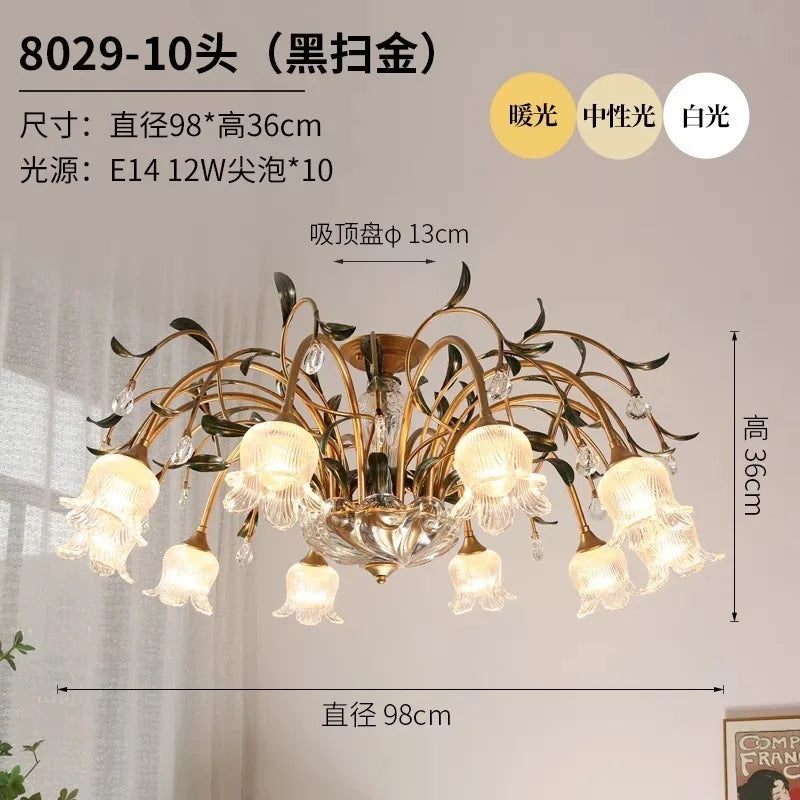 DecorBites™ Glass Flower Chandelier: Elegant Retro High-End Lobby Main Light for Home, Restaurant
