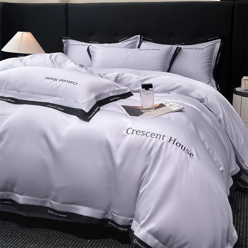 DecorBites™ Ice Silk Embroidery Bed Set | Skin-Friendly Duvet Cover Kit | Comforter Sets