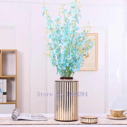 DecorBites™ Golden Stripe Ceramics Vase with Cover, Modern Storage Jar for Home Decor