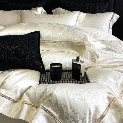 Decobites Luxury Brocade Jacquard King/Queen Bedding Set with Egyptian Cotton, Silky Soft Texture